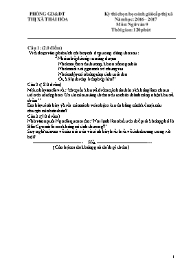 Đề thi chọn học sinh giỏi cấp thị xã Ngữ văn lớp 9 - Năm học 2016-2017 - Phòng GD & ĐT Thái Hòa
